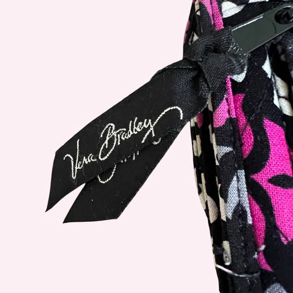 Vera Bradley Tri-Fold Wallet Accordion Quilted Cotton Black Pink ID Card Case - Picture 5 of 13